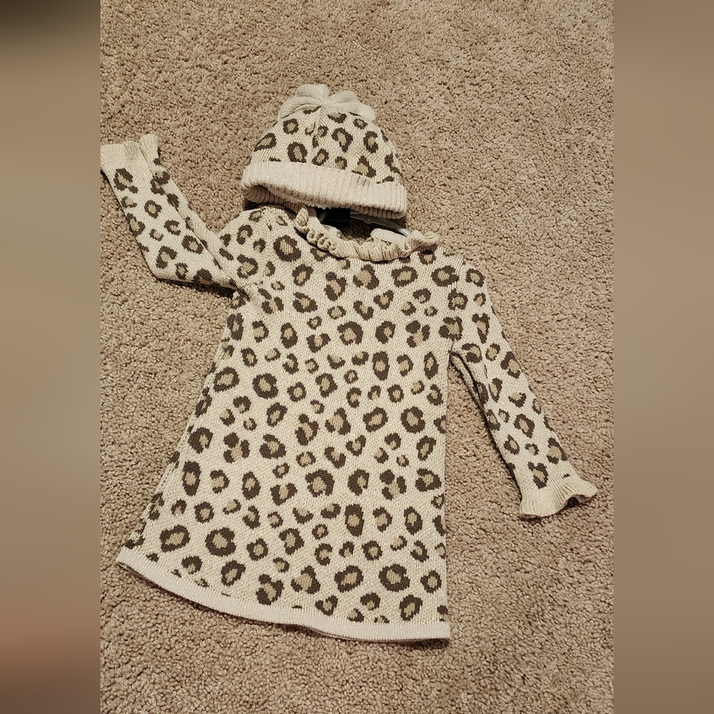 Girls toddler leopard dress with matching hat size 18 months
